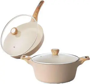 Ceramic Nonstick Frying Pan 8inch Omelette Pan Stock with Lid, 4.5 QT Soup Pot Casserole, Large Cooking Stew Pot, Induction Compatible Ceramic Nonstick Frying Pan 8inch Omelette Pan Stock with Lid, 4.5 QT Soup Pot Casserole, Large Cooking Stew Pot, Induction Compatible