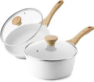 Ceramic Nonstick Saucepan with Lid 2.5 Quart 11 Inch Frying Pan Omelet Pan with Lid, Induction Compatible, White Granite Coating, PFOA/PFAS Free Ceramic Nonstick Saucepan with Lid 2.5 Quart 11 Inch Frying Pan Omelet Pan with Lid, Induction Compatible, White Granite Coating, PFOA/PFAS Free
