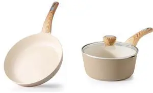 9.5Inch Ceramic Nonstick Frying Pan Skillet Omelette Pans,1.5 Quart Ceramic Nonstick Sauce Pan with Lid, Induction Pot, PFOA PTFE PFAS PFOA Free 9.5Inch Ceramic Nonstick Frying Pan Skillet Omelette Pans,1.5 Quart Ceramic Nonstick Sauce Pan with Lid, Induction Pot, PFOA PTFE PFAS PFOA Free