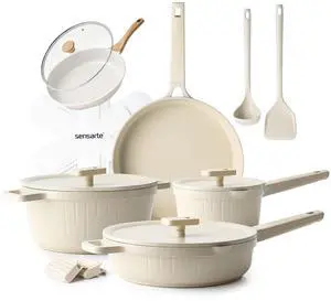 Ceramic Nonstick Cookware Set 15 Piece, includes 9.5 Inch Omelet Pan with Lid, Induction Compatible Frying Pan Skillet Ceramic Nonstick Cookware Set 15 Piece, includes 9.5 Inch Omelet Pan with Lid, Induction Compatible Frying Pan Skillet