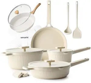 Ceramic Nonstick Cookware Set 15 Piece, includes 11 Inch Omelet Pan with Lid, Induction Compatible Frying Pan Skillet Ceramic Nonstick Cookware Set 15 Piece, includes 11 Inch Omelet Pan with Lid, Induction Compatible Frying Pan Skillet