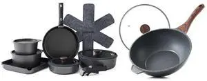 17 Pcs Nonstick Detachable Handle Cookware Set, 4.5 Quart Nonstick Wok Pan with Lid,Induction Skillet 17 Pcs Nonstick Detachable Handle Cookware Set, 4.5 Quart Nonstick Wok Pan with Lid,Induction Skillet