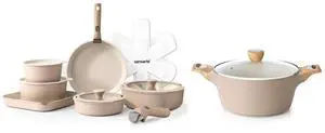17 Piece Ceramic Pots and Pans Set,Dishwasher Oven Safe,SENSARTE 4.5QT Ceramic Nonstick Stock Pot with Lid,PFOA PFAS PTFE Free 17 Piece Ceramic Pots and Pans Set,Dishwasher Oven Safe,SENSARTE 4.5QT Ceramic Nonstick Stock Pot with Lid,PFOA PFAS PTFE Free