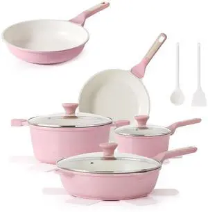 Large Nonstick Ceramic Cookware Set 13Pcs with 8-inch Frying Pan, Healthy Non Toxic Pan Set Induction Compatible with Heat Resistant Handle, PFAS-Free, Pink Large Nonstick Ceramic Cookware Set 13Pcs with 8-inch Frying Pan, Healthy Non Toxic Pan Set Induction Compatible with Heat Resistant Handle, PFAS-Free, Pink