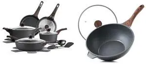 15 Piece Nonstick Cookware Set, includes 4.5 Quart Nonstick Wok Pan with Lid 15 Piece Nonstick Cookware Set, includes 4.5 Quart Nonstick Wok Pan with Lid