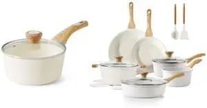 Nonstick Ceramic Cookware Set 16-Piece, Silicone Utensils and Pot Protectors, 1.5 Quart Ceramic Nonstick Sauce Pan with Lid,Induction Pot, PFOA PTFE PFAS Free Nonstick Ceramic Cookware Set 16-Piece, Silicone Utensils and Pot Protectors, 1.5 Quart Ceramic Nonstick Sauce Pan with Lid,Induction Pot, PFOA PTFE PFAS Free