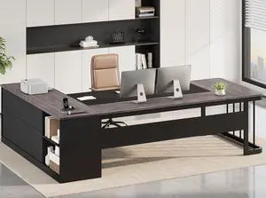 78.7" Executive Desk, Large Office Desk with Drawers & Storage Shelves, Modern L Shaped Computer Desk Corner Desk with Power Outlets, File Cabinet, Business Furniture Desk Workstation (Grey) 78.7" Executive Desk, Large Office Desk with Drawers & Storage Shelves, Modern L Shaped Computer Desk Corner Desk with Power Outlets, File Cabinet, Business Furniture Desk Workstation (Grey)
