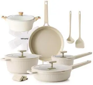 Ceramic Nonstick Cookware Set 15 Piece, includes 6.6 Quarts Ceramic Nonstick Stock Pot with Lid Ceramic Nonstick Cookware Set 15 Piece, includes 6.6 Quarts Ceramic Nonstick Stock Pot with Lid