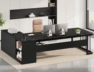 78.7" Executive Desk, Large Office Desk with Drawers & Storage Shelves, Modern L Shaped Computer Desk Corner Desk with Power Outlets, File Cabinet, Business Furniture Desk Workstation (Black) 78.7" Executive Desk, Large Office Desk with Drawers & Storage Shelves, Modern L Shaped Computer Desk Corner Desk with Power Outlets, File Cabinet, Business Furniture Desk Workstation (Black)