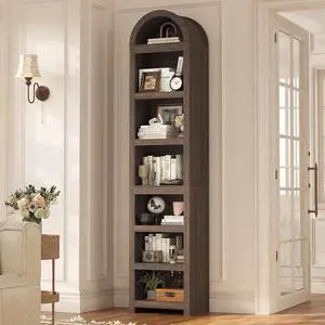 76" Tall Narrow Arched Bookcase,7-Teir Mid-Century Modern Bookshelf,Adjustable Shelves offering More Storage Space for Living Room,Kitchen,Home Office,Walnut 76" Tall Narrow Arched Bookcase,7-Teir Mid-Century Modern Bookshelf,Adjustable Shelves offering More Storage Space for Living Room,Kitchen,Home Office,Walnut