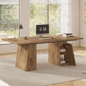 63 in Executive Desk with Power Outlets, Modern Home Office Desk with Storage Cabinet, Wood Computer Desk Business Workstation Desk Conference Table (Oak) 63 in Executive Desk with Power Outlets, Modern Home Office Desk with Storage Cabinet, Wood Computer Desk Business Workstation Desk Conference Table (Oak)