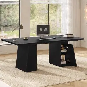 63 in Executive Desk with Power Outlets, Modern Home Office Desk with Storage Cabinet, Wood Computer Desk Business Workstation Desk Conference Table Black 63 in Executive Desk with Power Outlets, Modern Home Office Desk with Storage Cabinet, Wood Computer Desk Business Workstation Desk Conference Table Black