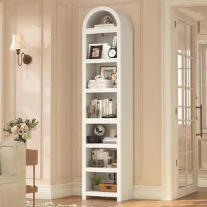 76" Tall Narrow Arched Bookcase,7-Teir Mid-Century Modern Bookshelf,Adjustable Shelves offering More Storage Space for Living Room,Kitchen,Home Office(Antique White, Narrow) 76" Tall Narrow Arched Bookcase,7-Teir Mid-Century Modern Bookshelf,Adjustable Shelves offering More Storage Space for Living Room,Kitchen,Home Office(Antique White, Narrow)