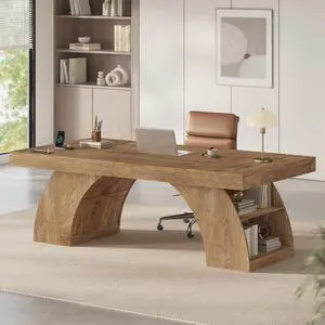 70.9 Inch Executive Desk, Large Office Desk with Power Outlet & Storage Shelves, Modern Aesthetic Computer Desks Wood Writing Table Workstation Business Furniture for Home Office (Oak) 70.9 Inch Executive Desk, Large Office Desk with Power Outlet & Storage Shelves, Modern Aesthetic Computer Desks Wood Writing Table Workstation Business Furniture for Home Office (Oak)