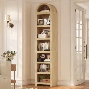 76" Tall Narrow Arched Bookcase,7-Teir Mid-Century Modern Bookshelf,Adjustable Shelves offering More Storage Space for Living Room,Kitchen,Home Office,Oak 76" Tall Narrow Arched Bookcase,7-Teir Mid-Century Modern Bookshelf,Adjustable Shelves offering More Storage Space for Living Room,Kitchen,Home Office,Oak