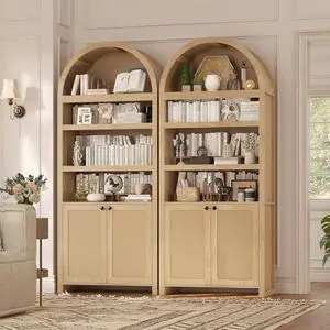 2 Pcs 81" Tall Arched Cabinets,Bookcase with Storage,Mid-Century Modern 6-Tier Bookshelf with Door,2 Book Risers and Adjustable Shelves, for Living Room,Kitchen,Home Office(Oak, Large) 2 Pcs 81" Tall Arched Cabinets,Bookcase with Storage,Mid-Century Modern 6-Tier Bookshelf with Door,2 Book Risers and Adjustable Shelves, for Living Room,Kitchen,Home Office(Oak, Large)