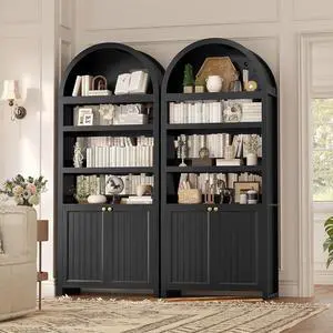 2 Pcs 81" Tall Arched Cabinets,Bookcase with Storage,Mid-Century Modern 6-Tier Bookshelf with Door,2 Book Risers and Adjustable Shelves, for Living Room,Kitchen,Home Office (Black, Large) 2 Pcs 81" Tall Arched Cabinets,Bookcase with Storage,Mid-Century Modern 6-Tier Bookshelf with Door,2 Book Risers and Adjustable Shelves, for Living Room,Kitchen,Home Office (Black, Large)