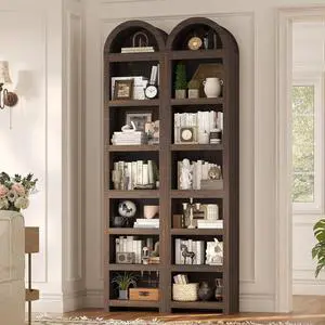 2 Pcs Tall Arched Cabinets,Bookcase with Storage,Mid-Century Modern 6-Tier Bookshelf with Door,2 Book Risers and Adjustable Shelves, for Living Room,Kitchen,Home Office (Walnut, Narrow) 2 Pcs Tall Arched Cabinets,Bookcase with Storage,Mid-Century Modern 6-Tier Bookshelf with Door,2 Book Risers and Adjustable Shelves, for Living Room,Kitchen,Home Office (Walnut, Narrow)
