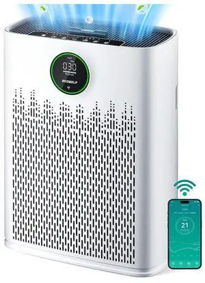 ECOSELF Smart Air Purifier for Home Large Rooms, with WiFi Control, Covers Up to 2400 Ft², Smart Mode, AQI Display, 22dB Sleep Mode & Aromatherapy, HAP603WF, White ECOSELF Smart Air Purifier for Home Large Rooms, with WiFi Control, Covers Up to 2400 Ft², Smart Mode, AQI Display, 22dB Sleep Mode & Aromatherapy, HAP603WF, White