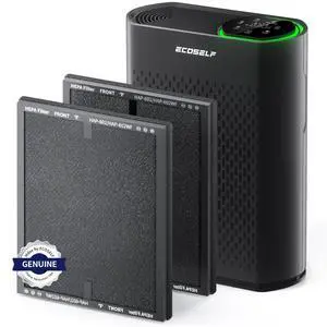 ECOSELF HAP602 Black Powerful Air Purifiers for Home Large Room + 2 Pack Air Purifier Replacem with Air Quality Monitor 20dB Sleep Mode, Air Purifier for Bedroom Office Living Room, 3-Stage Filter ECOSELF HAP602 Black Powerful Air Purifiers for Home Large Room + 2 Pack Air Purifier Replacem with Air Quality Monitor 20dB Sleep Mode, Air Purifier for Bedroom Office Living Room, 3-Stage Filter