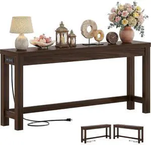 63" Console Table with Charging Station, 13.8" Deep Farmhouse Sofa Table Behind Couch with 2 AC Outlets & 3 USB Ports, Long Entryway TV Console or Home Office Desk, Black Walnut 63" Console Table with Charging Station, 13.8" Deep Farmhouse Sofa Table Behind Couch with 2 AC Outlets & 3 USB Ports, Long Entryway TV Console or Home Office Desk, Black Walnut