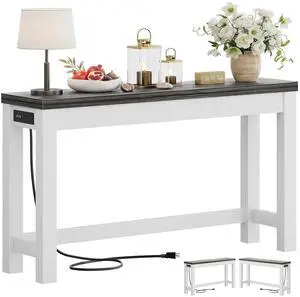 47" Console Table with Charging Station, 13.8" Deep Farmhouse Sofa Table Behind Couch with 2 AC Outlets & 3 USB Ports, Entryway TV Console or Compact Home Office Desk, Oak Grey 47" Console Table with Charging Station, 13.8" Deep Farmhouse Sofa Table Behind Couch with 2 AC Outlets & 3 USB Ports, Entryway TV Console or Compact Home Office Desk, Oak Grey