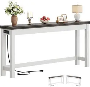 63" Console Table with Charging Station, 13.8" Deep Farmhouse Sofa Table Behind Couch with 2 AC Outlets & 3 USB Ports, Long Entryway TV Console or Home Office Desk, Oak Grey 63" Console Table with Charging Station, 13.8" Deep Farmhouse Sofa Table Behind Couch with 2 AC Outlets & 3 USB Ports, Long Entryway TV Console or Home Office Desk, Oak Grey
