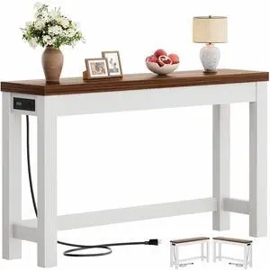 47" Console Table with Charging Station, 13.8" Deep Farmhouse Sofa Table Behind Couch with 2 AC Outlets & 3 USB Ports, Entryway TV Console or Compact Home Office Desk, Rustic Oak 47" Console Table with Charging Station, 13.8" Deep Farmhouse Sofa Table Behind Couch with 2 AC Outlets & 3 USB Ports, Entryway TV Console or Compact Home Office Desk, Rustic Oak