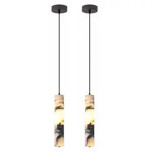 Natural Stone Pendant Lights for Kitchen Island, LED 3000K Cylindrical Marble Pendant Light 11" Modern Hanging Lighting fixtures for Bedroom Bathroom Dining Room Living Room Natural Stone Pendant Lights for Kitchen Island, LED 3000K Cylindrical Marble Pendant Light 11" Modern Hanging Lighting fixtures for Bedroom Bathroom Dining Room Living Room