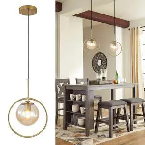 9.8-inch Modern Globe Pendant Lights Mid Century Adjustable Hanging Light Fixture with Gold Circle 1-Light Amber Glass Pendant Lighting for Living Room Bedroom Kitchen 9.8-inch Modern Globe Pendant Lights Mid Century Adjustable Hanging Light Fixture with Gold Circle 1-Light Amber Glass Pendant Lighting for Living Room Bedroom Kitchen