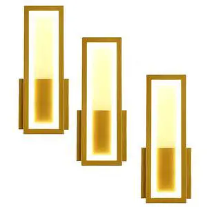 3 Pack Indoor LED Wall Light Dimmable 16W Gold Modern Simple Rectangle Wall Lamp Aluminium & Acrylic Decorative Wall Lighting for Bedroom Bedside Living Room Stairs Corridor 3 Pack Indoor LED Wall Light Dimmable 16W Gold Modern Simple Rectangle Wall Lamp Aluminium & Acrylic Decorative Wall Lighting for Bedroom Bedside Living Room Stairs Corridor