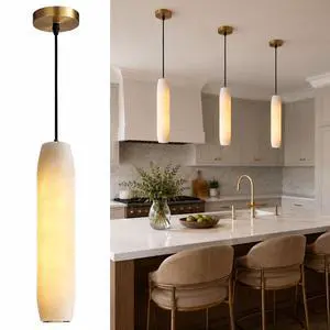 Alabaster Pendant Lights for Kitchen Island, White Marble Long Tube Adjustable Height Chandelier 15" Gold Brass Ceiling Light Fixtures for Bedroom Dining Room Living Room Hallway Alabaster Pendant Lights for Kitchen Island, White Marble Long Tube Adjustable Height Chandelier 15" Gold Brass Ceiling Light Fixtures for Bedroom Dining Room Living Room Hallway