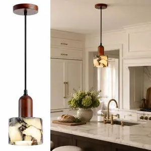 Natural Marble Pendant Lights, Modern E26 Kitchen Island Pendant Light with Walnut Finish Adjustable Height Marble Ceiling Light Fixtures for Bedroom Bathroom Dining Room Living Room Natural Marble Pendant Lights, Modern E26 Kitchen Island Pendant Light with Walnut Finish Adjustable Height Marble Ceiling Light Fixtures for Bedroom Bathroom Dining Room Living Room