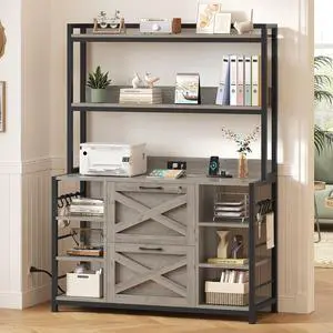 File Cabinet with Charging Station, Vertical Filing Cabinet with Lock for Home Office, Printer Stand with Open Storage Shelf, Fits Legal/Letter/A4 Size, Grey File Cabinet with Charging Station, Vertical Filing Cabinet with Lock for Home Office, Printer Stand with Open Storage Shelf, Fits Legal/Letter/A4 Size, Grey