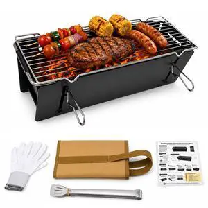 Portable Charcoal BBQ Grill, Small Foldable Camping Barbecue | Serves 24, FullGrate Cooking Coverage, 3Second Setup, with Carry Bag, Ideal for Outdoor Cooking, Tailgating & Backyard Portable Charcoal BBQ Grill, Small Foldable Camping Barbecue | Serves 24, FullGrate Cooking Coverage, 3Second Setup, with Carry Bag, Ideal for Outdoor Cooking, Tailgating & Backyard
