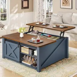 31.5" Lift Top Coffee Table with Storage, Square Coffee Tables for Living Room, Farmhouse Coffee Table with Large Hidden Storage Compartment and Adjustable Shelves, Blue 31.5" Lift Top Coffee Table with Storage, Square Coffee Tables for Living Room, Farmhouse Coffee Table with Large Hidden Storage Compartment and Adjustable Shelves, Blue