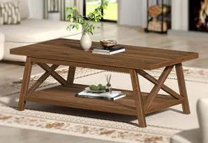 2-Tier Coffee Table with Storage, 39.4" Farmhouse Coffee Table for Living Room, Rectangular Center Table with Angled Legs for Apartment, Home Office, Walnut 2-Tier Coffee Table with Storage, 39.4" Farmhouse Coffee Table for Living Room, Rectangular Center Table with Angled Legs for Apartment, Home Office, Walnut