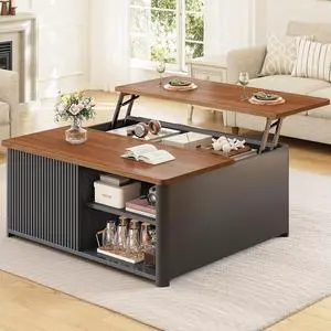 31.5" Lift Top Coffee Table with Storage, Square Coffee Tables for Living Room, Fluted Coffee Table with Large Hidden Storage Compartment and Adjustable Shelves, Fluted Black 31.5" Lift Top Coffee Table with Storage, Square Coffee Tables for Living Room, Fluted Coffee Table with Large Hidden Storage Compartment and Adjustable Shelves, Fluted Black