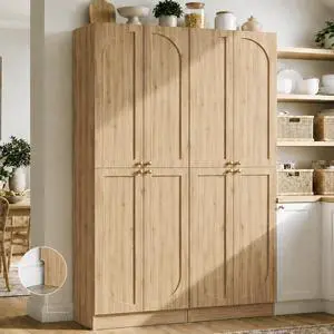 80" Kitchen Pantry, Extra Tall Arch Storage Cabinet with 8 Soft Close Doors and Adjustable Shelves, Freestanding Wood Cupboard with Seamless Fit Wall for Dining Living Room Bathroom Furniture 80" Kitchen Pantry, Extra Tall Arch Storage Cabinet with 8 Soft Close Doors and Adjustable Shelves, Freestanding Wood Cupboard with Seamless Fit Wall for Dining Living Room Bathroom Furniture