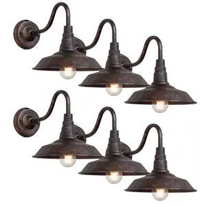 6-Pack Outdoor Gooseneck Barn Light 10" Retro Exterior Wall Light Iron Art Dome Farmhouse Wall Sconces Anti-Rust Waterproof Outdoor Light for House Porch Garage Entryway 6-Pack Outdoor Gooseneck Barn Light 10" Retro Exterior Wall Light Iron Art Dome Farmhouse Wall Sconces Anti-Rust Waterproof Outdoor Light for House Porch Garage Entryway