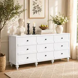 9 Drawer Dresser, Chest of Drawers for Bedroom, Wood Drawer Organizer for Living Room, Bedroom, Hallway (White) 9 Drawer Dresser, Chest of Drawers for Bedroom, Wood Drawer Organizer for Living Room, Bedroom, Hallway (White)