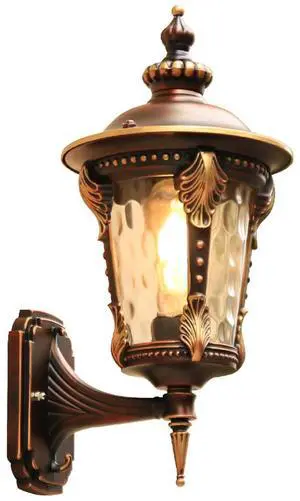 Outdoor Wall Lights 14.5" Aluminum Exterior Wall Sconce with Water-Patterned Glass European Retro Waterproof Outdoor Lighting Fixtures for Porch Patio Garage Courtyard Hallway Doorway Outdoor Wall Lights 14.5" Aluminum Exterior Wall Sconce with Water-Patterned Glass European Retro Waterproof Outdoor Lighting Fixtures for Porch Patio Garage Courtyard Hallway Doorway