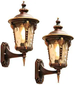 Outdoor Wall Lights 14.5" Aluminum Exterior Wall Sconce with Water-Patterned Glass European Retro Waterproof Outdoor Lighting Fixtures for Porch Patio Garage Courtyard Hallway Doorway Outdoor Wall Lights 14.5" Aluminum Exterior Wall Sconce with Water-Patterned Glass European Retro Waterproof Outdoor Lighting Fixtures for Porch Patio Garage Courtyard Hallway Doorway