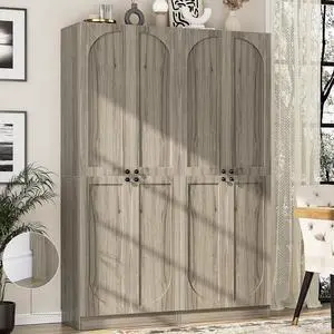 Storage Cabinet Set of 2, 80" Tall Arched Bookcase with 4 Soft Close Doors, 12-Tier Wooden 2 Set Pantry with Adjustable Shelves, Seamless Fit Wall for Home Office, Living Room, Kitchen Storage Cabinet Set of 2, 80" Tall Arched Bookcase with 4 Soft Close Doors, 12-Tier Wooden 2 Set Pantry with Adjustable Shelves, Seamless Fit Wall for Home Office, Living Room, Kitchen