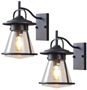 Outdoor Wall Lights, Vintage Porch IP54 Waterproof Wall Sconce Iron Glass Farmhouse Exterior Wall Mount Wall Lamp Lighting Fixture for Garage Patio Door Way (Black) Outdoor Wall Lights, Vintage Porch IP54 Waterproof Wall Sconce Iron Glass Farmhouse Exterior Wall Mount Wall Lamp Lighting Fixture for Garage Patio Door Way (Black)