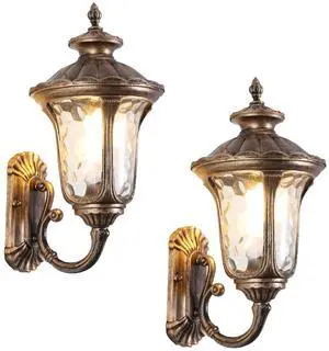 Waterproof Exterior Wall Sconce 15.7 inch Aluminum Outdoor Wall Lanterns Porch Lights with Water Pattern Glass Shades E26 Vintage Outdoor Light Fixtures for House Garage Patio Waterproof Exterior Wall Sconce 15.7 inch Aluminum Outdoor Wall Lanterns Porch Lights with Water Pattern Glass Shades E26 Vintage Outdoor Light Fixtures for House Garage Patio