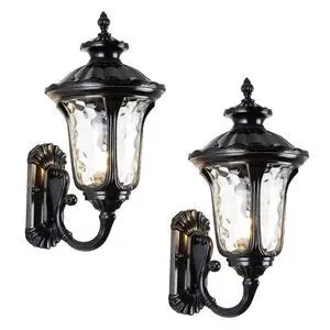 Waterproof Exterior Wall Sconce 15.7 inch Aluminum Outdoor Wall Lanterns Porch Lights with Water Pattern Glass Shades E26 Vintage Outdoor Light Fixtures for House Garage Patio Waterproof Exterior Wall Sconce 15.7 inch Aluminum Outdoor Wall Lanterns Porch Lights with Water Pattern Glass Shades E26 Vintage Outdoor Light Fixtures for House Garage Patio