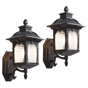 Outdoor Wall Lantern, Retro Exterior Waterproof Wall Sconce Porch Light Fixtures with E26 Sockets & Striped Glass Shades for Entryway House Front Door Patio Garage Outdoor Wall Lantern, Retro Exterior Waterproof Wall Sconce Porch Light Fixtures with E26 Sockets & Striped Glass Shades for Entryway House Front Door Patio Garage