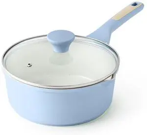 Ceramic Nonstick Saucepan with Double Pouring Spout 3.0 Quarts, Cooking Pot with Stay Cool Handle, Induction Compatible, Ceramic Coating, Free of Intentionally Added PFOA/PFAS, Blue Ceramic Nonstick Saucepan with Double Pouring Spout 3.0 Quarts, Cooking Pot with Stay Cool Handle, Induction Compatible, Ceramic Coating, Free of Intentionally Added PFOA/PFAS, Blue