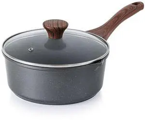 Nonstick Sauce Pan with Double Spout, 3.0 Quarts Swiss Granite Coating Sauce Pot with Lid Medium Kitchen Cooking Pot, Induction Compatible Saucepan, Free of Intentionally Added PFOA Nonstick Sauce Pan with Double Spout, 3.0 Quarts Swiss Granite Coating Sauce Pot with Lid Medium Kitchen Cooking Pot, Induction Compatible Saucepan, Free of Intentionally Added PFOA